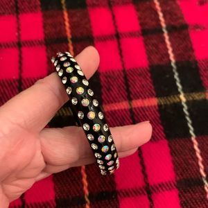 Iridescent sparkle stones black bangle bracelet